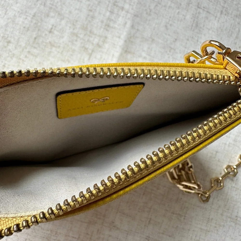 Anya Hindmarch Yellow Eyes Leather Pouch Crossbody Bag Detachable Gold Chain‎